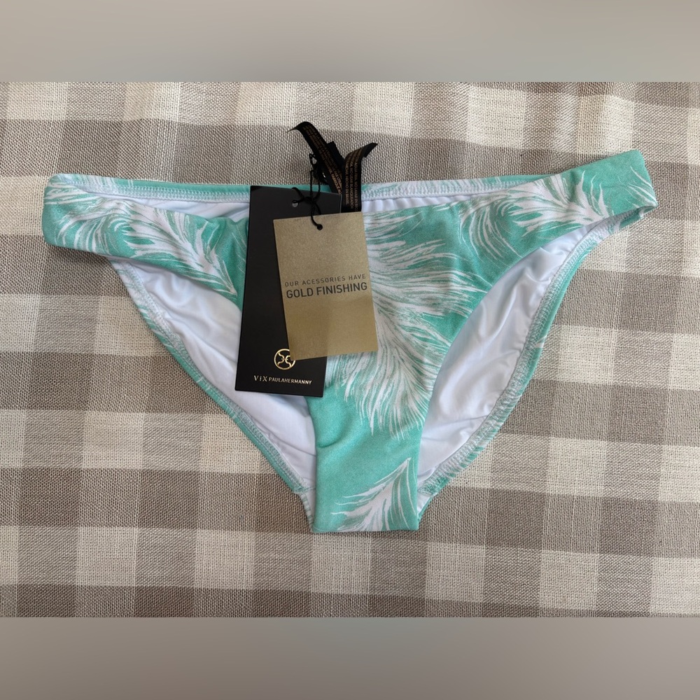 Vix Women's Bikini Bottom - Mint Green with White Feather Pattern - Picture 2 of 4